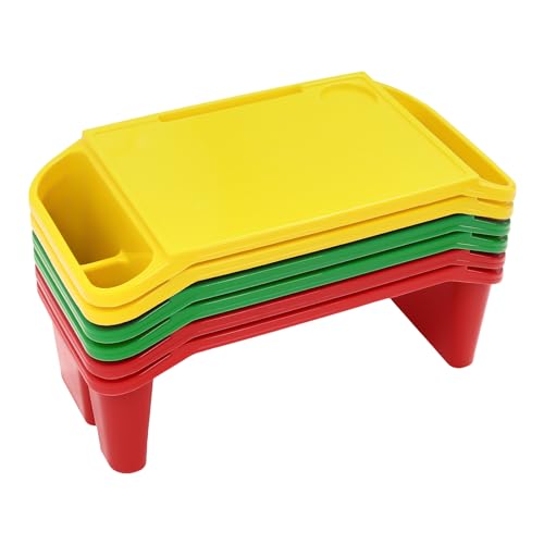 6PCS Kids Lap Desks with Side Storage, Stackable Plastic Lap Trays - color: Red+green+yellow