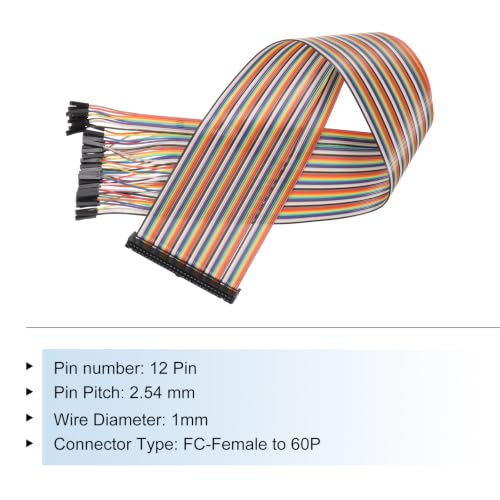 MECCANIXITY 1 Pcs IDC Rainbow Wire Flat Ribbon Cable FC-Female to 60P 19.6 Inch Length 2.54mm Pitch Breadboard Jumper Wires for Electronic Projects - size: 19.6 Inch, style: 60 Pin