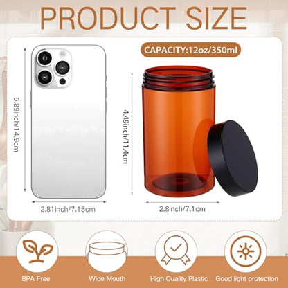 Patelai 4 Pcs Plastic Jars with Lids, Amber, 12 oz, Wide Mouth - color: Amber, size: 12 oz