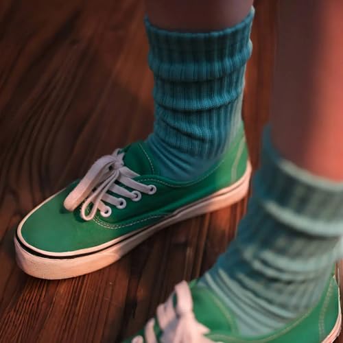 DAUCO 4 Pairs 98% Cotton Socks for Men Women Crew Seamless Fall Slouchy Socks - color: 4 Pairs - Mixed Color6, size: 5-10
