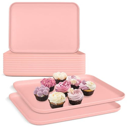 Plastic Serving Trays, 12 Pack Cafeteria Trays Plastic Fast Food Tray for DIY Projects, Painting, Beads, Organizing Supply, 9.4 X 6.7 X 0.6 Inches (Light Pink) - color: Light Pink