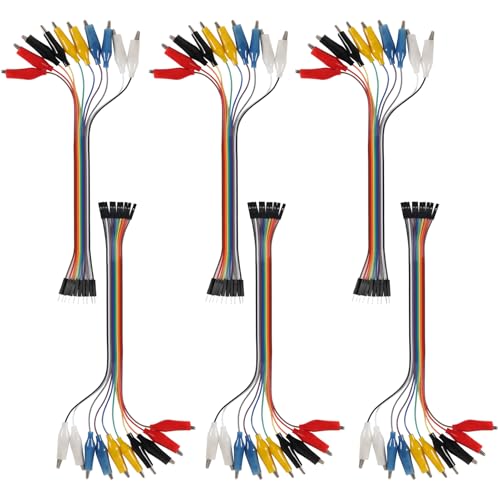 3 Set 2 in 1 Alligator Clip to Dupont Wire 10 Pin 30cm Male/Female, Alligator Clip for Test Leads, for Arduino Raspberry pi Makey Makey and 3D Printing Prototypes (5 Colors)