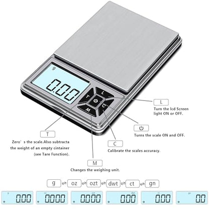 GRAM PRES Digital Pocket Gram Scale 300g x 0.01g Accuracy， Micro Mini High Precision Scale Digital Weight Grams and Oz for Jewelry, Diamond，Arrows, Powders, Herbs and Food,with 50g Cal Weights - color: Black-EU300