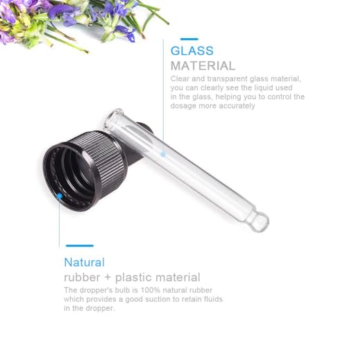 PH PandaHall Set of 12, Glass Eye Droppers for Essential Oil 15ml (1/2 Ounce) Pressure Rotating Cover Oil Droppers Pipettes Roller Tops for Essential Oil Bottles - color: Fit for 15ml bottle