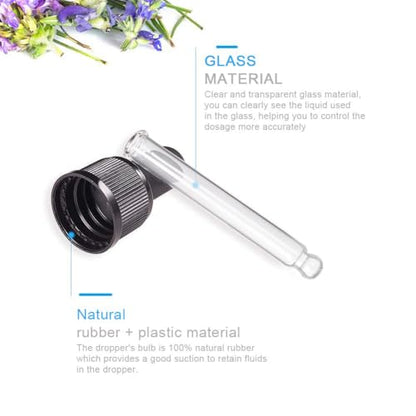 PH PandaHall Set of 12, Glass Eye Droppers for Essential Oil 15ml (1/2 Ounce) Pressure Rotating Cover Oil Droppers Pipettes Roller Tops for Essential Oil Bottles - color: Fit for 15ml bottle