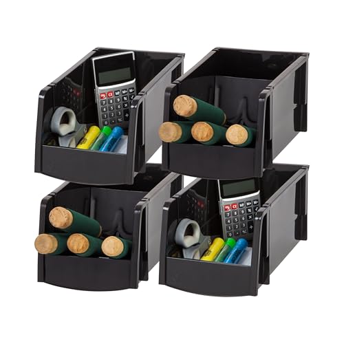 IRIS USA 4-Pack, Medium Stackable Storage Bins, Black - color: Black, size: Medium - 4 Pack