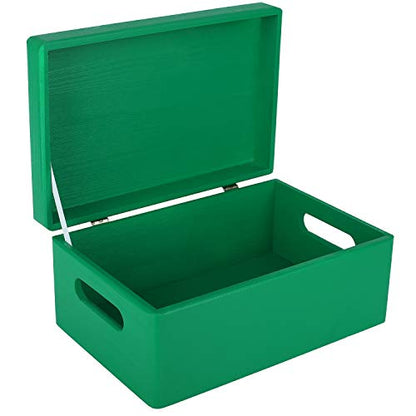 Creative Deco Large Green Wooden Box Storage with Hinged Lid - color: Green, size: L | Handles