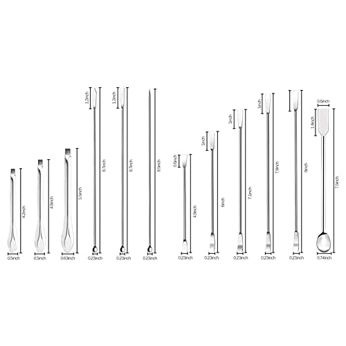 Generic 12Pcs Laboratory Spatula, Stainless Steel Micro Scoop Dual Head Design with Polished Long Handle and Cloth Bag, for Experiment Lab Home Use