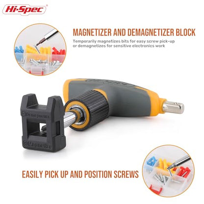 Hi-Spec Magnetic T-Handle Ratchet Wrench and Screwdriver Set with Toolbox - color: Pale Yellow
