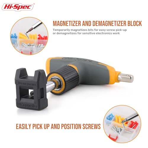 Hi-Spec Magnetic T-Handle Ratchet Wrench and Screwdriver Set with Toolbox - color: Pale Yellow