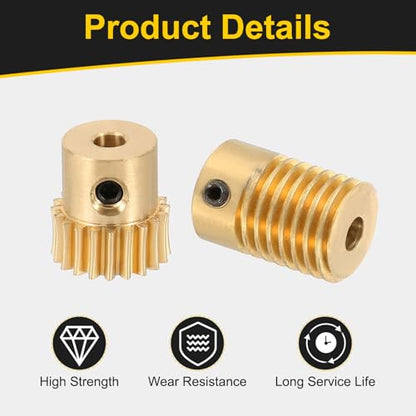 uxcell Worm Gear Set 20T 0.5 Module 20:1 Reduction Rate, Right Rotation Drive Gear Box Wheel Reduce Transmission Part (Brass Gear-3mm Bore, Brass Rod 4mm Bore) - size: Gear-3mm, Rod-4mm Bore, style: 0.5M-20T