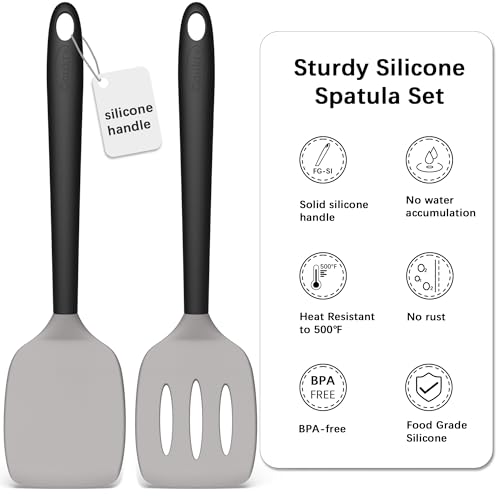 Coukre 2 Pack Silicone Spatula Set,High Heat Resistant, BPA-Free - color: GrayBlack
