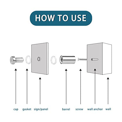 Standoff Screws for Acrylic 1/2 x 1 inch Stainless Steel Wall Sign Silver Standoff Mounting Hardware 20 Pack - size: 1/2 x 1