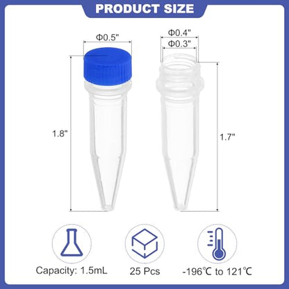 PATIKIL 1.5ml Plastic Cryogenic, 25Pcs Cryogenic Vial Screw Top Frozen Test Tube for Lab Laboratory Science, Blue Cap - color: Blue