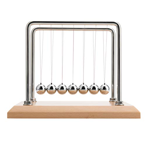 CERROPI Newton Cradle Balance Balls, Newton Pendulum with 7 Balls, Classic Newton Swing Ball, Science Physics Gadget | Desk Toys & Accessories, 55+ Sec Swingtime (Beech & Wood Base)