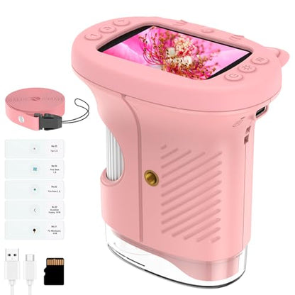 Kids Handheld Digital Microscope 1000X: Science Gift Kit STEM Toy Ages 5-13 - color: Pink