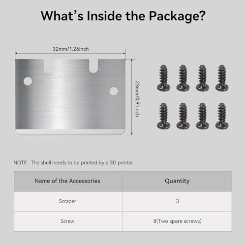 3D Printer Cooktop Scrapers Compatible with Bambu Lab A1/X1/P1 Series Anycubic Kobra Series Creality All 3D Printers Build Plate Scraper Blades with 8pcs Screws (3PCS)