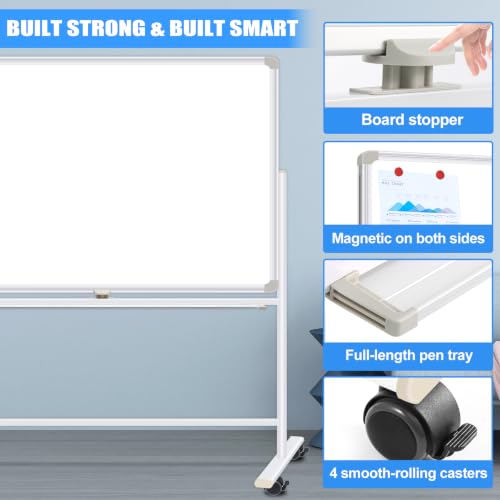 Large Dry Erase Board with Stand 72"x40" Double Sided Mobile Whiteboard - style: Double-sided 72x40 Inches
