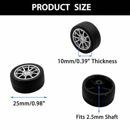 10PCS Toy Car Wheels 25mm Rubber Tire Wheels with Metal Shaft for RC Car Truck DIY Model Toy Wheel Replacement Accessories (2.5x25mm) - style: 2.5x25mm