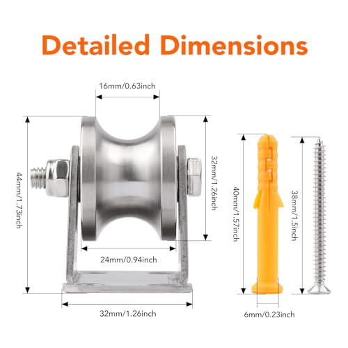 2PCS Groove Wheel Pulley, 304 Stainless Steel Pulley Block, Wall Mount Cable Pulley Wheel Duplex Bearings, Screws for DIY Gym Equipment Sliding Gate, Loading 400 lbs (32mm) - size: 32mm 2PCS