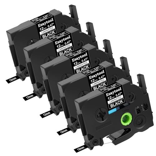 5 Pack Compatible with P-Touch TZe-335 AZE-335 TZ-335 White on Black 12mm 0.47'' Laminated Label Tape Replacement for Ptouch PT-H100 PT-D200 D210 D400 PT-P700 PT-1000 PT-2030 Label Maker - color: White on Black, size: 12mm