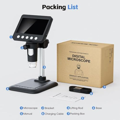 4.3" Digital Microscope for Adults, SKYEAR Coin Microscope 1000X Magnification with 8 Ajustable LED Fill Lights, USB Microscope for Windows/MacOS, Coin Collection Supplies-Black - color: Black