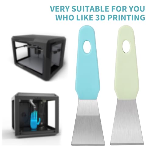 2pcs Professional 3D Printer Scraper, Stainless Steel 3D Printer Spatulas Straight & Curved, Metal Safe Model Removal Tools, 3D Paint Stripping Supplies Accessories Without Damage Build(Green, Blue)