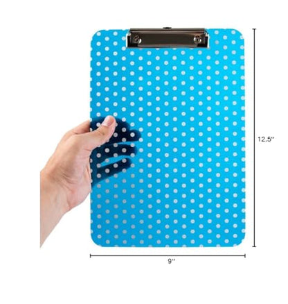 JAM PAPER Plastic Clipboards with Low Profile Metal Clip - Letter Size (9 x 12.5) - Blue Polka Dot - Clip Board Sold Individually - color: Blue Polka Dot, size: Single Clipboards