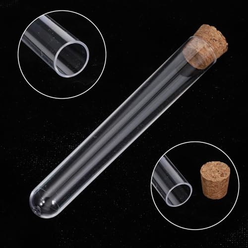 20 PCS Clear Plastic Test Tubes with Cork Stoppers, 10ml Transparent Vials Test Tube Container for Plants, Candy, Beads, DIY Decoration, Liquid Storage