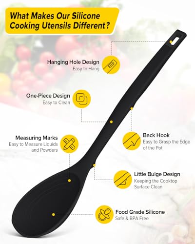BUNDLEPRO Silicone Cooking Utensils Set, 9 Pcs Kitchen Utensils, One-Piece - color: Black