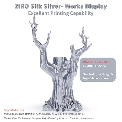 ZIRO PLA Filament 1.75mm, Shine Silk 3D Printing Material, 1KG Silver - color: Silky-silver