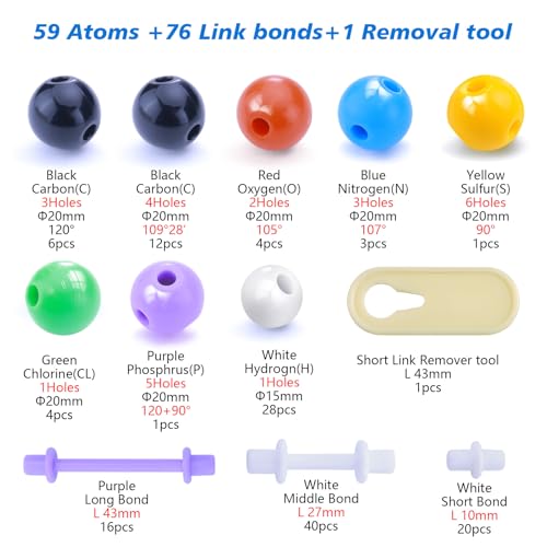 Chemistry Molecular Model Kit (136 Pcs) for Student and Teacher,Organic and Inorganic Chemical Learning Set,Motivate Enthusiasm for Learning Chemistry and Raising Space Imagination - color: 136pcs Kit