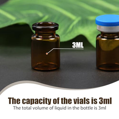 100 Pack 3ml Amber Glass Vials with Caps – 1 Dram Lab Headspace Vials - color: Amber Vial Blue Cap, size: 3ml-20mm