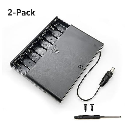 OPSFALCON 8 AA Battery Holder, 8AA Battery Case Box Holder, 8 x 1.5V AA Battery Holder Case Box with On/Off Switch and Cover, with DC Cable, 12V, 2-Pack (8AA-2PCS) - size: 8AA-2Pack
