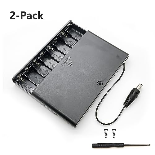 OPSFALCON 8 AA Battery Holder, 8AA Battery Case Box Holder, 8 x 1.5V AA Battery Holder Case Box with On/Off Switch and Cover, with DC Cable, 12V, 2-Pack (8AA-2PCS) - size: 8AA-2Pack