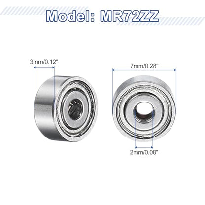 uxcell 12Pcs MR72ZZ Small Bearing, 2mm ID 7mm OD 3mm Width Double Shielded Deep Groove Ball Bearings for Electric Motor Skateboards 3D Printer, (ABEC 5) - size: MR72ZZ