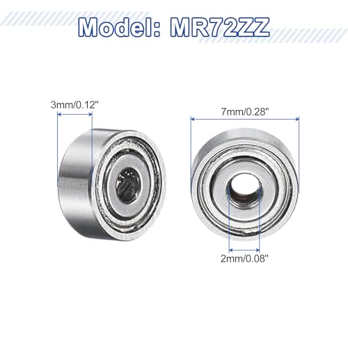 uxcell 12Pcs MR72ZZ Small Bearing, 2mm ID 7mm OD 3mm Width Double Shielded Deep Groove Ball Bearings for Electric Motor Skateboards 3D Printer, (ABEC 5) - size: MR72ZZ