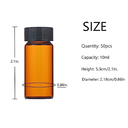 10ml Amber Small Glass Vials 50pcs with Screw Caps(50pcs) - color: Amber, size: 10ml 50pcs