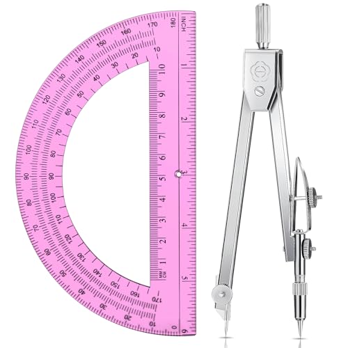 EBOOT Drawing Compass and 6 in Protractor Geometry Set, Pink - color: Pink