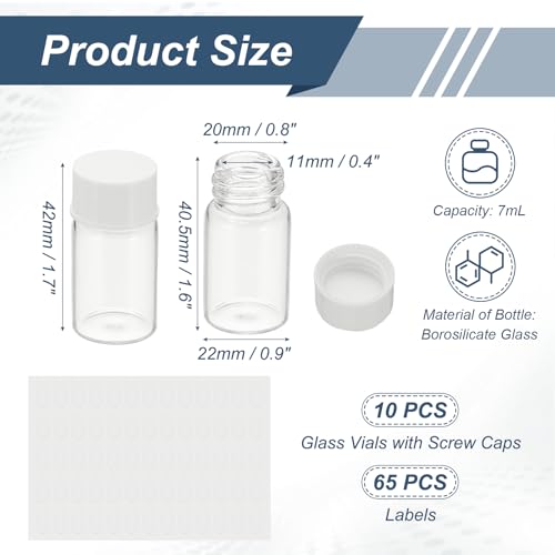 PATIKIL 10Pcs 7ml Clear Glass Vials Sample Vials with Screw Cap Reagent - size: 7ml