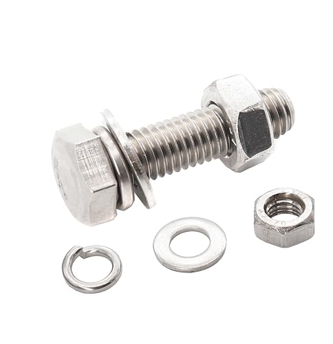 10-Pack M6 x 35mm Hexagon Screws Hex Bolts with M6 Hex Nuts M6 Flat Washers/Spring Lock Washers Set, 304/18-8, Plain Finish - size: M6 x 35mm 40pcs