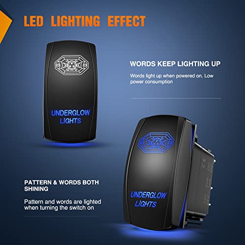 Nilight Underglow Lights Rocker Switch w/Jumper Wires Set 5Pin Laser Blue - size: UNDERGLOW LIGHTS
