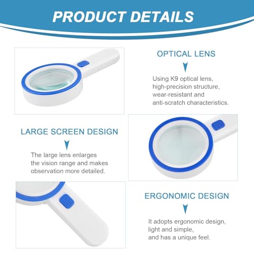 Magnifying Glass with 12 LED Lights, Double Glass Lens Handheld Illuminated Magnifier Reading Magnifying Glass with for Seniors Read, Coins, Stamps, Map, Inspection, Macular Degeneration (Blue) - color: Blue