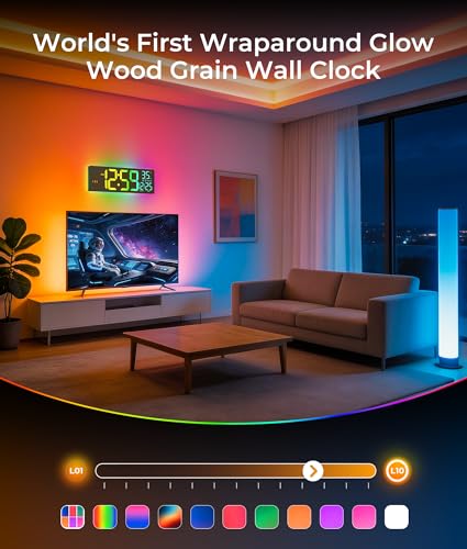 EASYERA 16.5" Large Digital Wall Clock BT Sync, 11 Scenes Mode Beige Clock - color: Beige