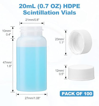 FOUR E'S SCIENTIFIC 20mL HDPE Scintillation Vial, 22-400 Screw Cap