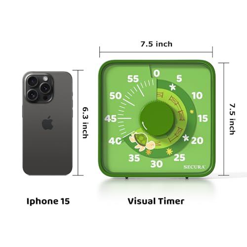 Secura 7.5-Inch Animal Pattern Visual Timer for Kids, 60-Minute Countdown Timer for Classroom or Kitchen, Durable Mechanical Timer Clock with Magnetic Backing (Green) - color: Animal & Green