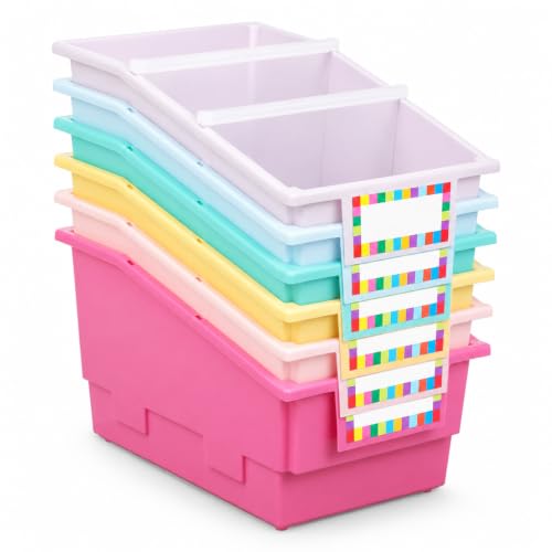 6 Pack Picture Book Bins with Dividers, Pink Purple - color: Pink Purple
