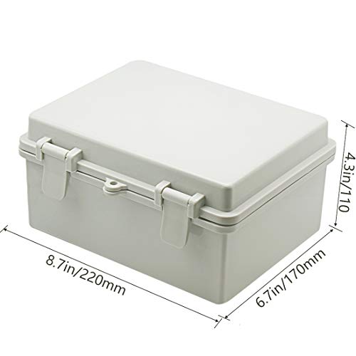 Zulkit Junction Box ABS Plastic Dustproof Waterproof IP65 Electrical Boxes Hinged Shell Outdoor Universal Project Enclosure 8.7 x 6.7 x 4.3 inch (220x170x110 mm) - size: 8.7" x 6.7" x 4.3"