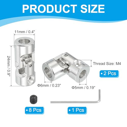 PATIKIL Rotatable Universal Steering Shaft 5mm to 6mm Inner Dia, 4 Pcs U Joint Shaft Coupling U Joints Coupler Connector Accessories with M4 Screws for Motor Model Robots - size: 5mm to 6mm