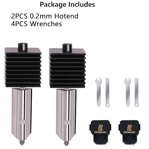 2PCS A1 Mini, A2L Upgrade Hotend Kit, 3D Printer Print Head Hot End Heating Block Kit with 0.2mm Hardened Steel Nozzle and Silicone Socks for Bambu Lab A1/A1 Mini/A2L - size: 0.2mm, style: 2 Pack